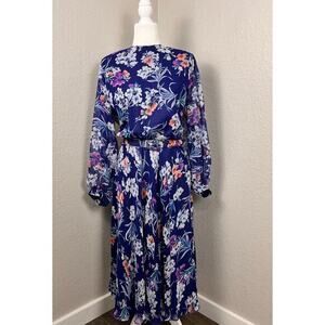 Vtg Serbin Dress Womens Medium Blue Floral Belted Modest‎ Garden Party USA Made
